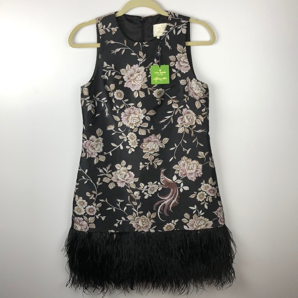Kate Spade Madison Ave Floral Black Feather Dress